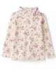 Babyhug Cotton Elastane Knit Full Sleeves Turtle Neck Winter T-Shirt With Floral Print & Bow Applique - White