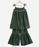 Charkhee Chanderi Woven Sleeveless Lace Embellished Tie Up Kurti With Sharara - Deep Green