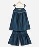 Charkhee Chanderi Woven Sleeveless Lace Embellished Tie Up Kurti With Sharara - Teal Blue