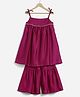 Charkhee Chanderi Woven Sleeveless Lace Embellished Tie Up Kurti With Sharara - Pop Pink