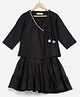 Charkhee Chanderi Woven Three Fourth Sleeves Lace Embellished Angrakha Style Kurti Lehenga Set - Black