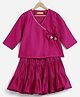 Charkhee Chanderi Woven Three Fourth Sleeves Lace Embellished Angrakha Style Kurti Lehenga Set - Pop Pink