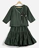 Charkhee Chanderi Woven Three Fourth Sleeves Lace Embellished Angrakha Style Kurti Lehenga Set - Deep Green