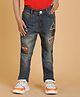 Tales & Stories Denim Woven Nature Lover Text Patch Detailed Washed Jeans - Navy Blue & Khaki
