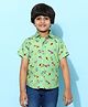 Tales & Stories Rayon Woven Half Sleeves Skateboard & Dogs Printed Shirt - Light Green
