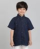 Tales & Stories Cotton Woven Half Sleeves Thread Work Embroidered Shirt - Navy Blue