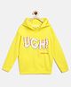 Tales & Stories Cotton Knit Full Sleeves Ugh Text Printed Light Winter Hooded Sweatshirt - Yellow