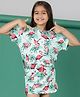 Tales & Stories Cotton Woven Half Sleeves Flamingoes Printed Coordinating Top & Skirt Set - Green
