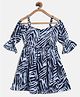 Tales & Stories Rayon Woven Half Bell Sleeves Abstract Printed Dress - Blue