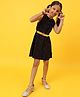 Tales & Stories Cotton Woven Sleeveless Floral Printed Dress  With Belt Set - Black