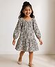 Tales & Stories Rayon Woven Full Sleeves Leaves Printed Dress - Beige
