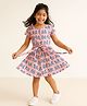Tales & Stories Rayon Woven Half Sleeves Dogs Printed Dress - Pink