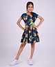 Tales & Stories Rayon Woven Cap Sleeves Fruit Printed Bow Applique Detailed Dress - Navy Blue