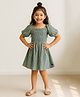 Tales & Stories Rayon Woven Half Sleeves Striped Dress - Grey