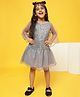 Tales & Stories Woven Three Fourth Bell Sleeves Sequins Embellished Dress - Grey