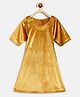 Tales & Stories Woven Half Sleeves Glitter Printed Metallic Dress - Golden