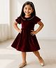 Tales & Stories Woven Half Sleeves Pearl Embellished Dress - Maroon
