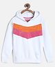 Tales & Stories Cotton Knit Full Sleeves Colour Blocked Hooded Light Winter Sweatshirt - White