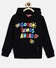 Tales & Stories Cotton Knit Full Sleeves Good Things Ahead Text Printed Hooded Sweatshirt - Black