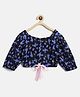 Tales & Stories Viscose Woven Three Fourth Sleeves Floral Printed Smocked Crop Top - Black & Blue
