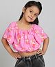 Tales & Stories Viscose Woven Half Sleeves Popsicles Printed Crop Top - Pink