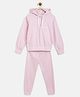 Tales & Stories Cotton Knit Full Sleeves Solid Light Winter Hooded Sweatshirt & Joggers Set - Light Pink