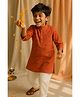 Tales & Stories Cotton Woven Full Sleeves Palm Trees Printed Kurta Pyjama Set - Rust Orange