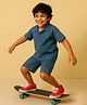 Tales & Stories Denim Woven Half Sleeves Solid Shirt & Shorts Set - Blue