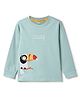 Tales & Stories 100% Cotton Knit Full Sleeves Bird Embroidered Tee - Aqua Blue