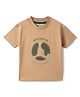 Tales & Stories Cotton Knit Half Sleeves What Makes The Planet Go Around Text Embroidered Tee - Beige