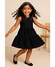 Tales & Stories Cotton Woven Sleeveless Solid Tiered Peter Pan Collared Dress - Black