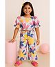 Tales & Stories Cotton Woven Half Puffed Sleeves Floral Printed Crop Top With Coordinating Pant Set - Multi Colour