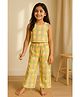 Tales & Stories Cotton Woven Sleeveless Checked & Floral Printed Top With Coordinating Pant Set - Multi Colour