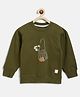Tales & Stories Cotton Knit Full Sleeves Flower Basket Printed Light Winter Sweatshirt - Olive