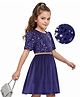 Hola Bonita Knit Half Sleeves Velvet Party Dress With Sequin Detailing & Belt - Navy Blue