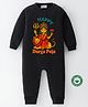 BLUSHES 100% Cotton Knit Durga Puja Theme Full Sleeves Happy Durga Puja Text Printed Romper - Black