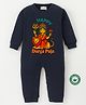 BLUSHES 100% Cotton Knit Durga Puja Theme Full Sleeves Happy Durga Puja Text Printed Romper - Navy Blue