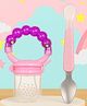 Tinny Tots Baby Fresh Fruit Vegetable Food Nibbler Rattle Teether With Double Head Bendable Silicone & Stainless Steel Scraping Mud Spoon BPA Free