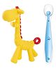 Tinny Tots Baby Soft Silicone Giraffe Shape Teething Teether With Ultra-Soft Food-Grade Silicone Spoon BPA Free (BLUE)