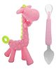 Tinny Tots Baby Soft Silicone Giraffe Molar Teething Teether With Double Head Silicone & Stainless Steel Scraping Mud Spoon BPA Free