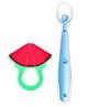 Tinny Tots Baby 100% Soft Silicone Fruit Shape Molar Teether With Ultra-Soft Food-Grade Silicone Spoon BPA Free(ASSORTED DESIGN)