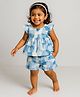 JusCubs Cotton Knit Cap Sleeves Abstract Printed Swiss Dots Embroidered Peplum Top With Coordinating Shorts Set - Blue