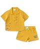 JusCubs Cotton Woven Half Sleeves Dinosaur Embroidered Polo Tee & Shorts Set - Yellow