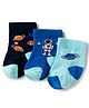 Cute Walk by Babyhug Knit Ankle Length Antibacterial Socks With Space Design Pack Of 3 - Navy Blue & Light Blue