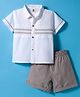 ToffyHouse Cotton Woven Half Sleeves Shirt & Striped Shorts Set - Brown & White