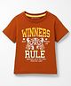 Kookie Kids Single Jersey Knit Half Sleeves T-Shirt with Text Graphic - Brown