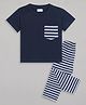 Sheer Love Cotton Jersey Knit Half Sleeves Striped Night Suit Set - Navy