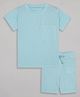 Sheer Love Cotton Knit Half Sleeves Self Designed  Coordinating Tee With Shorts Night Suit Set - Sky Blue