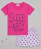 Sheer Love Cotton Jersey Knit Half Sleeves Sleep All Day Party All Night Text Printed Tee & Shorts Night Suit Set - Fuchsia & Off White