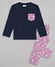 Sheer Love Cotton Jersey Knit Full Sleeves Coffee Printed Night Suit Set -  Navy Blue &  Pink